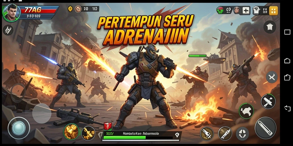 Screenshot gameplay 77AG menampilkan aksi pertempuran yang intens.