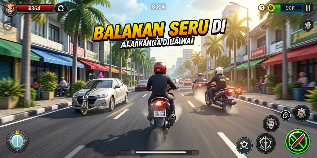 Screenshot utama 8364 menampilkan aksi balapan yang mendebarkan.
