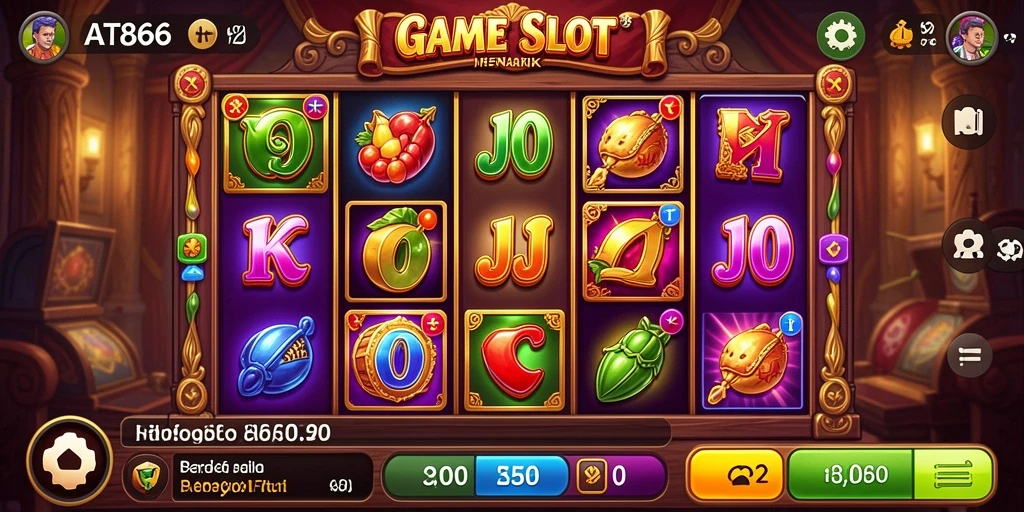 Tampilan slot game AT866 dengan grafis menarik dan fitur bonus.