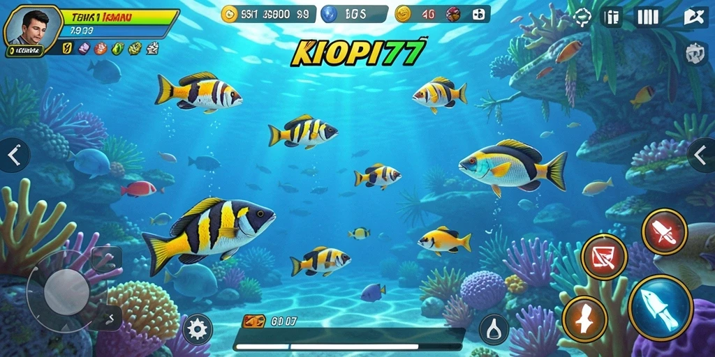 Screenshot gameplay KOPI77 yang menampilkan aksi seru menembak ikan.