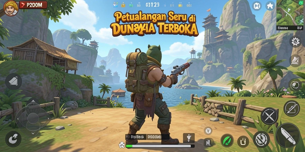Tangkapan layar gameplay P200M menampilkan aksi seru dan eksplorasi dunia luas.