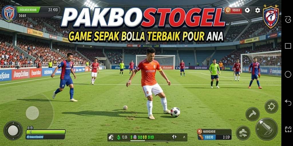 Screenshot PAKBOSTOGEL menampilkan aksi seru di lapangan sepak bola.