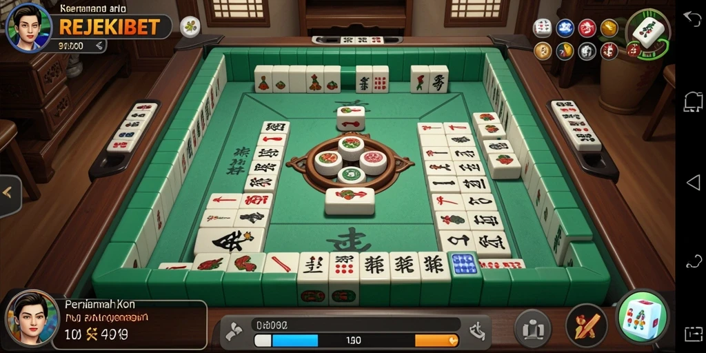 Screenshot gameplay REJEKIBET yang menampilkan suasana seru permainan Mahjong.