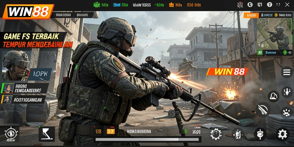 Tampilan gameplay menegangkan dalam pertempuran FPS aktif.